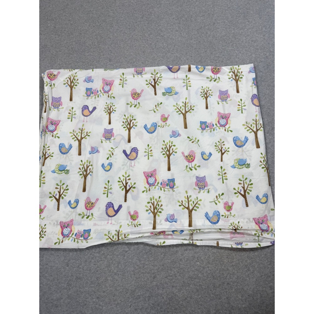 Pottery Barn Kids Twin Flat Sheet Organic Cotton Owl Bird Woodland Print White